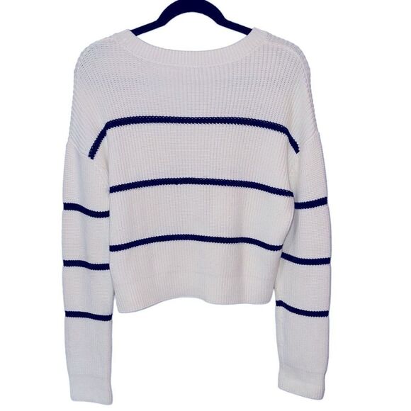 Vince Sweater Woman’s Size M Racked Rib Cotton Stripe in Optic White/Coa… - Picture 6 of 10